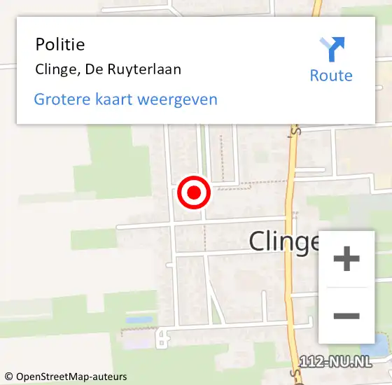 Locatie op kaart van de 112 melding: Politie Clinge, De Ruyterlaan op 22 juli 2015 11:51