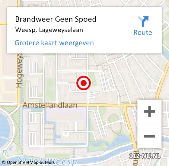 Locatie op kaart van de 112 melding: Brandweer Geen Spoed Naar Weesp, Lageweyselaan op 22 juli 2015 12:39