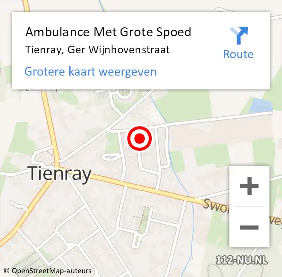 Locatie op kaart van de 112 melding: Ambulance Met Grote Spoed Naar Tienray, Ger Wijnhovenstraat op 14 november 2013 21:01