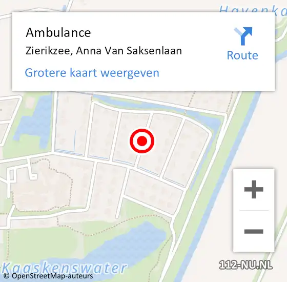 Locatie op kaart van de 112 melding: Ambulance Zierikzee, Anna Van Saksenlaan op 22 juli 2015 13:03