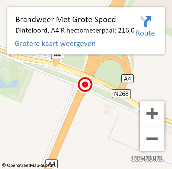 Locatie op kaart van de 112 melding: Brandweer Met Grote Spoed Naar Dinteloord, A4 L hectometerpaal: 214,6 op 22 juli 2015 13:13