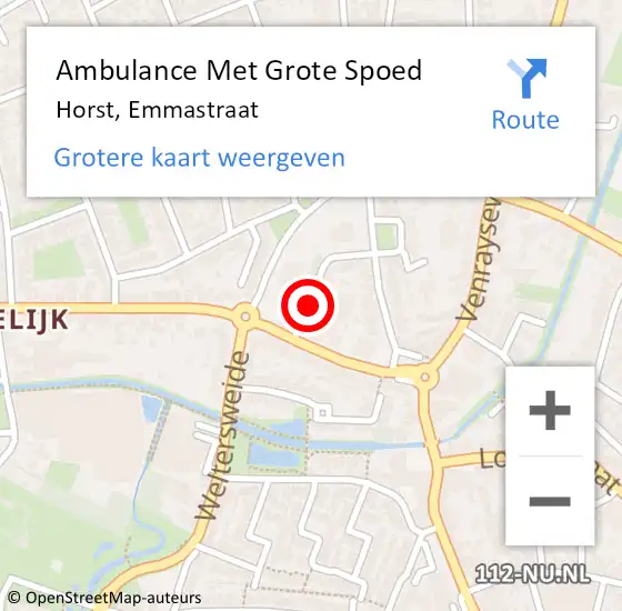 Locatie op kaart van de 112 melding: Ambulance Met Grote Spoed Naar Horst, Emmastraat op 14 november 2013 21:07