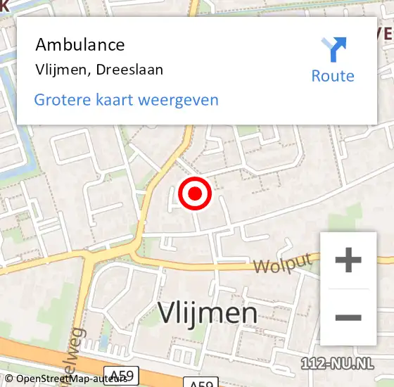 Locatie op kaart van de 112 melding: Ambulance Vlijmen, Dreeslaan op 22 juli 2015 14:03