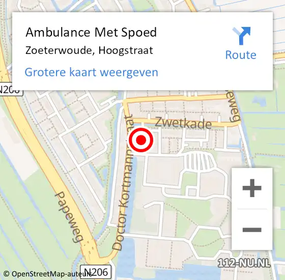 Locatie op kaart van de 112 melding: Ambulance Met Spoed Naar Zoeterwoude, Hoogstraat op 22 juli 2015 14:25