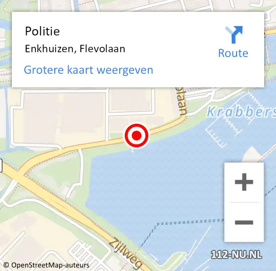 Locatie op kaart van de 112 melding: Politie Enkhuizen, Flevolaan op 22 juli 2015 15:39