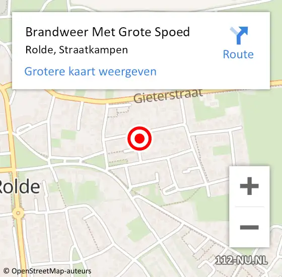 Locatie op kaart van de 112 melding: Brandweer Met Grote Spoed Naar Rolde, Straatkampen op 22 juli 2015 16:09