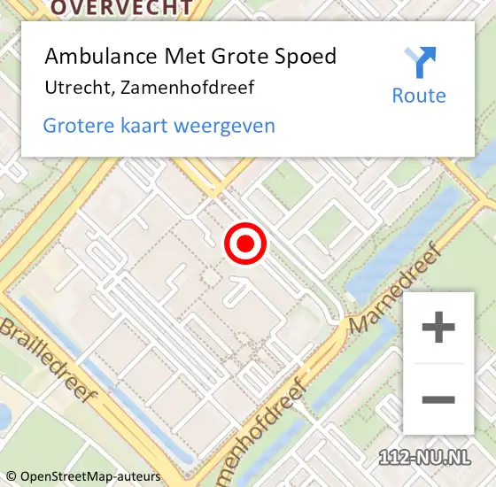 Locatie op kaart van de 112 melding: Ambulance Met Grote Spoed Naar Utrecht, Zamenhofdreef op 22 juli 2015 16:13