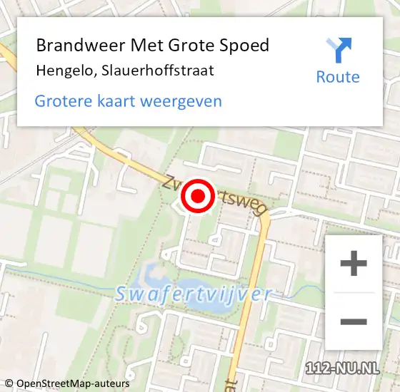 Locatie op kaart van de 112 melding: Brandweer Met Grote Spoed Naar Hengelo, Slauerhoffstraat op 22 juli 2015 16:41