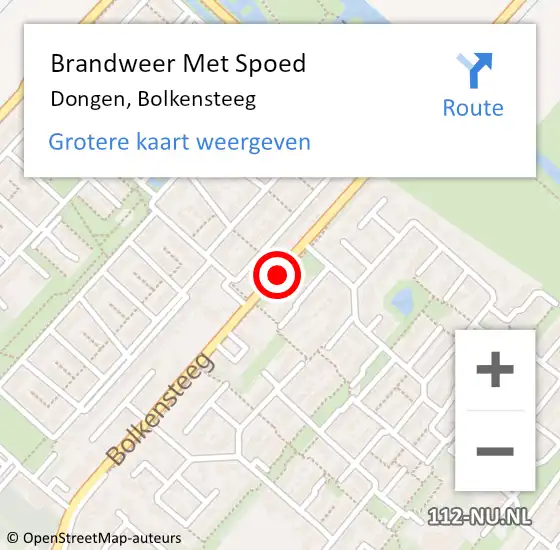 Locatie op kaart van de 112 melding: Brandweer Met Spoed Naar Dongen, Bolkensteeg op 22 juli 2015 16:47