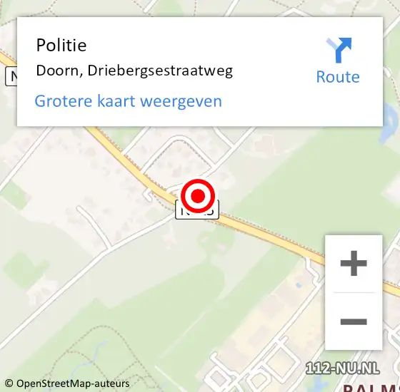 Locatie op kaart van de 112 melding: Politie Doorn, Driebergsestraatweg op 22 juli 2015 18:16