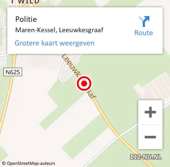Locatie op kaart van de 112 melding: Politie Maren-Kessel, Leeuwkesgraaf op 22 juli 2015 18:50