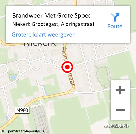 Locatie op kaart van de 112 melding: Brandweer Met Grote Spoed Naar Niekerk Grootegast, Aldringastraat op 14 november 2013 21:58