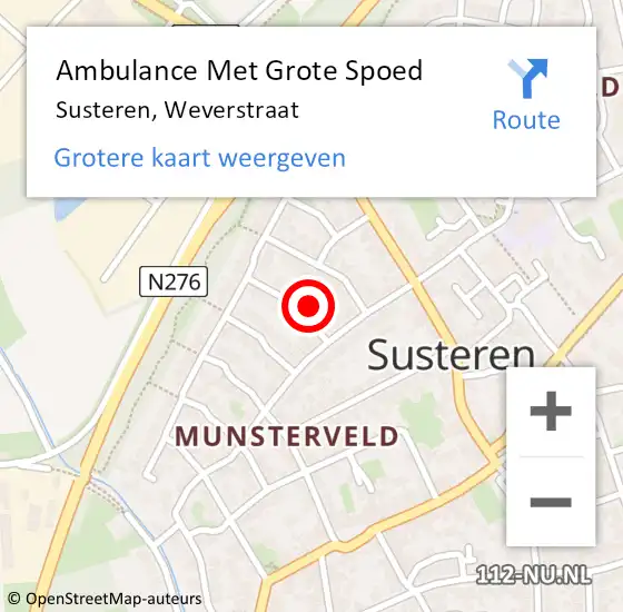 Locatie op kaart van de 112 melding: Ambulance Met Grote Spoed Naar Susteren, Weverstraat op 22 juli 2015 21:18