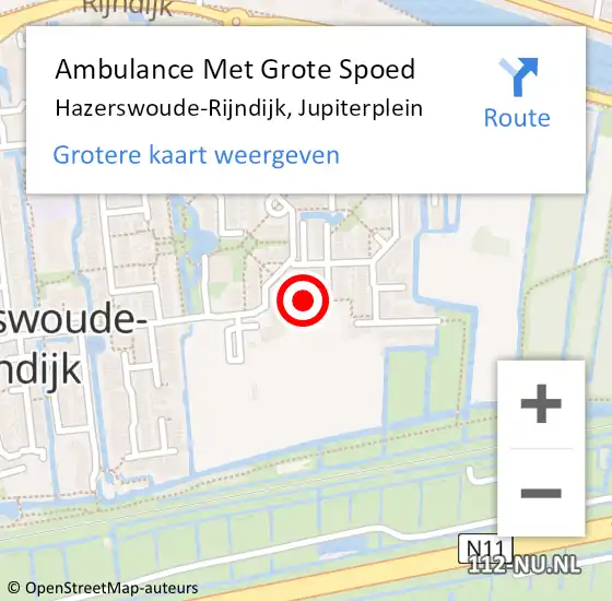 Locatie op kaart van de 112 melding: Ambulance Met Grote Spoed Naar Hazerswoude-Rijndijk, Jupiterplein op 22 juli 2015 21:42