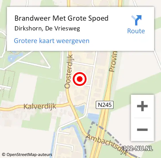 Locatie op kaart van de 112 melding: Brandweer Met Grote Spoed Naar Dirkshorn, De Vriesweg op 23 juli 2015 05:39