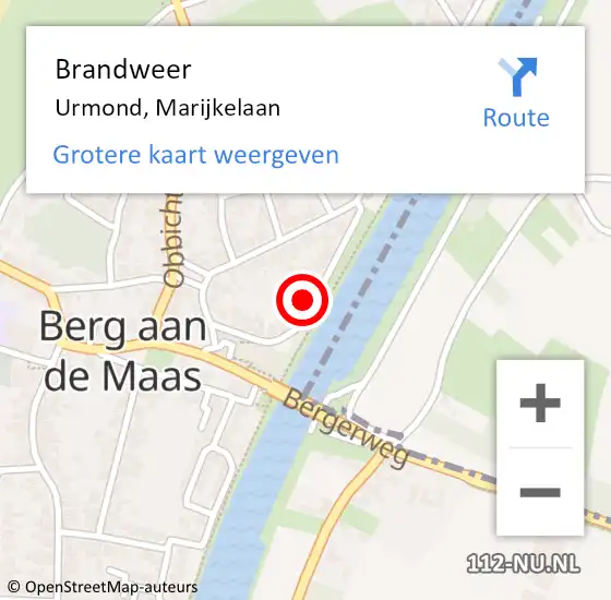 Locatie op kaart van de 112 melding: Brandweer Urmond, Marijkelaan op 14 november 2013 22:57