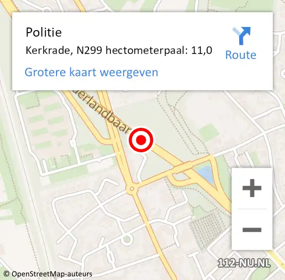 Locatie op kaart van de 112 melding: Politie Kerkrade, N299 hectometerpaal: 11,0 op 23 juli 2015 08:34