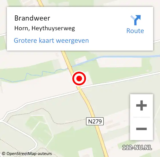 Locatie op kaart van de 112 melding: Brandweer Horn, Heythuyserweg op 23 juli 2015 09:49