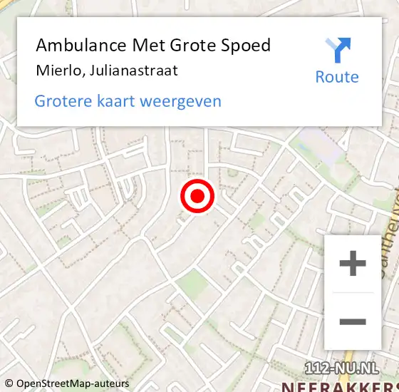 Locatie op kaart van de 112 melding: Ambulance Met Grote Spoed Naar Mierlo, Julianastraat op 23 juli 2015 10:18