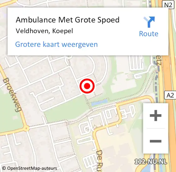 Locatie op kaart van de 112 melding: Ambulance Met Grote Spoed Naar Veldhoven, Koepel op 23 juli 2015 10:56