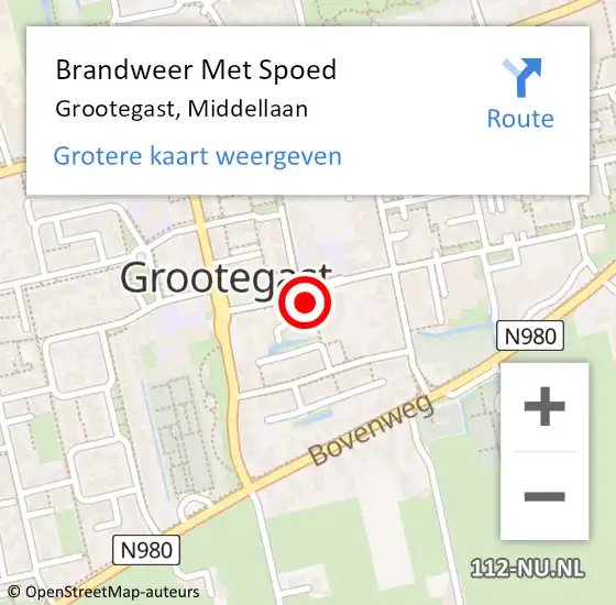 Locatie op kaart van de 112 melding: Brandweer Met Spoed Naar Grootegast, Middellaan op 23 juli 2015 13:54