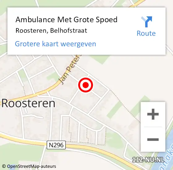 Locatie op kaart van de 112 melding: Ambulance Met Grote Spoed Naar Roosteren, Belhofstraat op 23 juli 2015 14:52