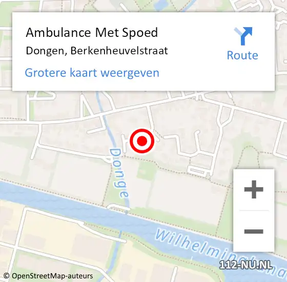 Locatie op kaart van de 112 melding: Ambulance Met Spoed Naar Dongen, Berkenheuvelstraat op 15 november 2013 00:37