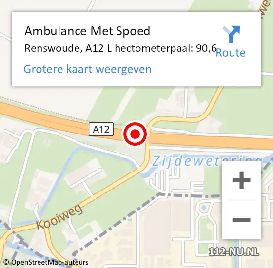 Locatie op kaart van de 112 melding: Ambulance Met Spoed Naar Renswoude, A12 L hectometerpaal: 90,6 op 23 juli 2015 15:41