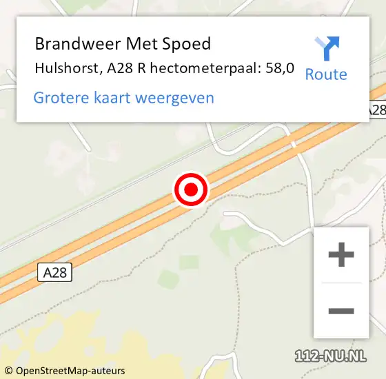 Locatie op kaart van de 112 melding: Brandweer Met Spoed Naar Hulshorst, A28 R hectometerpaal: 58,0 op 23 juli 2015 16:54