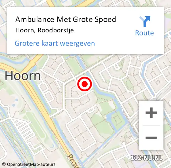 Locatie op kaart van de 112 melding: Ambulance Met Grote Spoed Naar Hoorn, Roodborstje op 12 september 2013 20:45