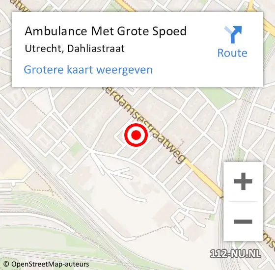 Locatie op kaart van de 112 melding: Ambulance Met Grote Spoed Naar Utrecht, Dahliastraat op 23 juli 2015 21:26