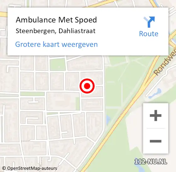 Locatie op kaart van de 112 melding: Ambulance Met Spoed Naar Steenbergen, Dahliastraat op 23 juli 2015 22:25