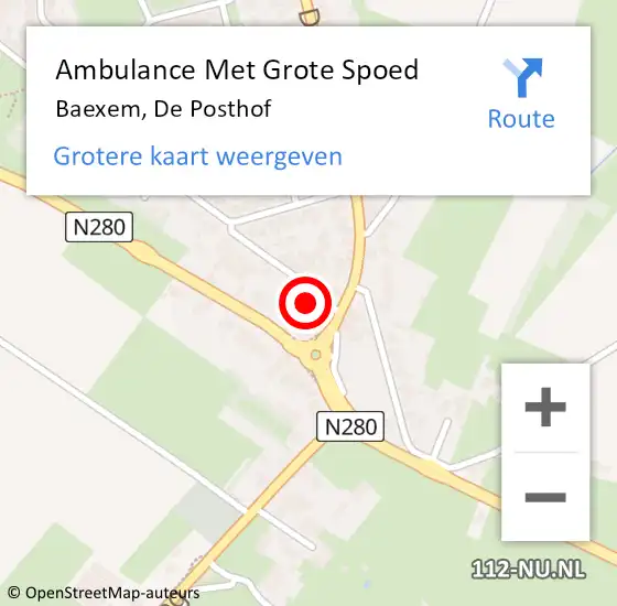 Locatie op kaart van de 112 melding: Ambulance Met Grote Spoed Naar Baexem, De Posthof op 24 juli 2015 01:22