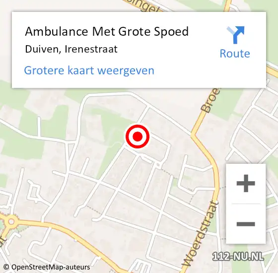 Locatie op kaart van de 112 melding: Ambulance Met Grote Spoed Naar Duiven, Irenestraat op 24 juli 2015 01:22