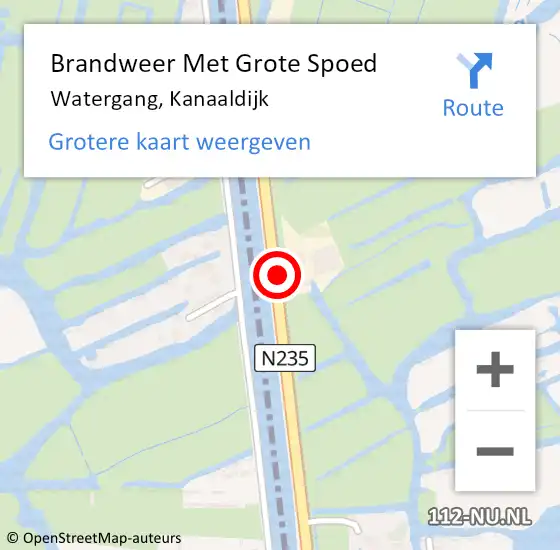 Locatie op kaart van de 112 melding: Brandweer Met Grote Spoed Naar Watergang, Kanaaldijk op 24 juli 2015 01:49