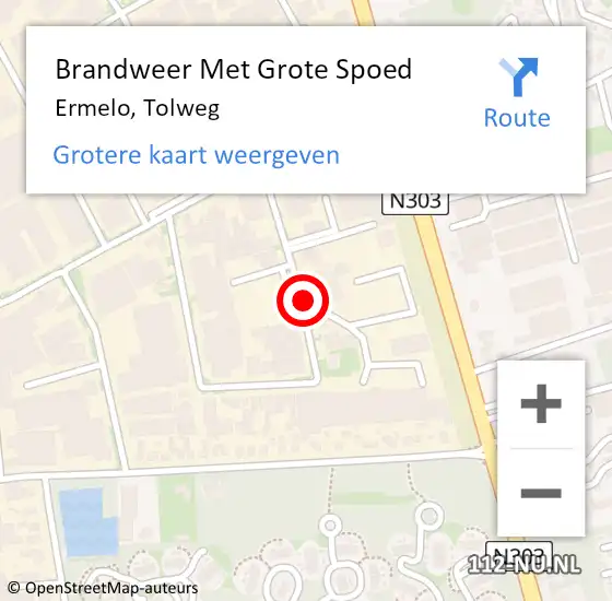 Locatie op kaart van de 112 melding: Brandweer Met Grote Spoed Naar Ermelo, Tolweg op 24 juli 2015 02:11