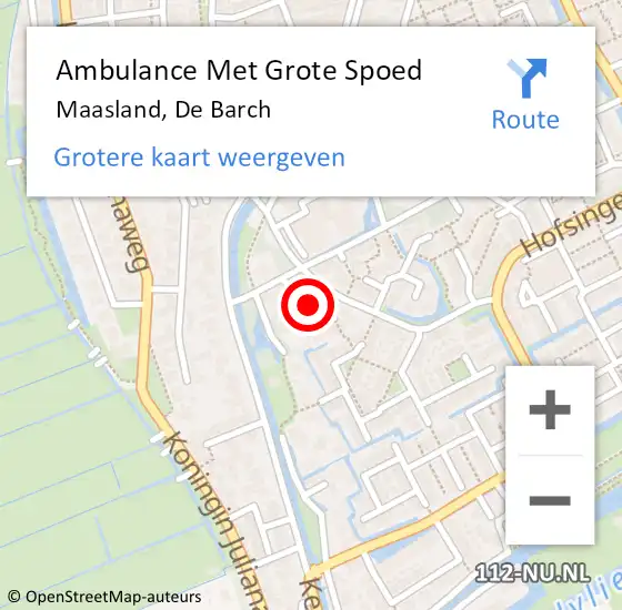 Locatie op kaart van de 112 melding: Ambulance Met Grote Spoed Naar Maasland, De Barch op 24 juli 2015 03:18