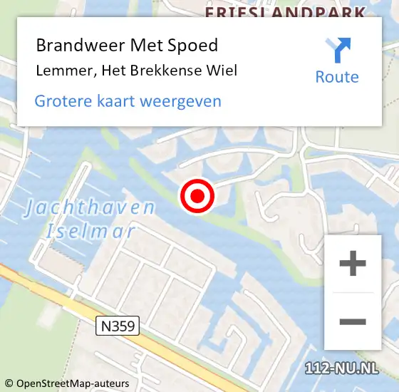 Locatie op kaart van de 112 melding: Brandweer Met Spoed Naar Lemmer, Het Brekkense Wiel op 24 juli 2015 07:38