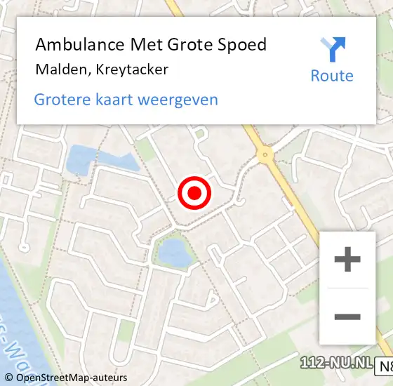 Locatie op kaart van de 112 melding: Ambulance Met Grote Spoed Naar Malden, Kreytacker op 15 november 2013 04:29