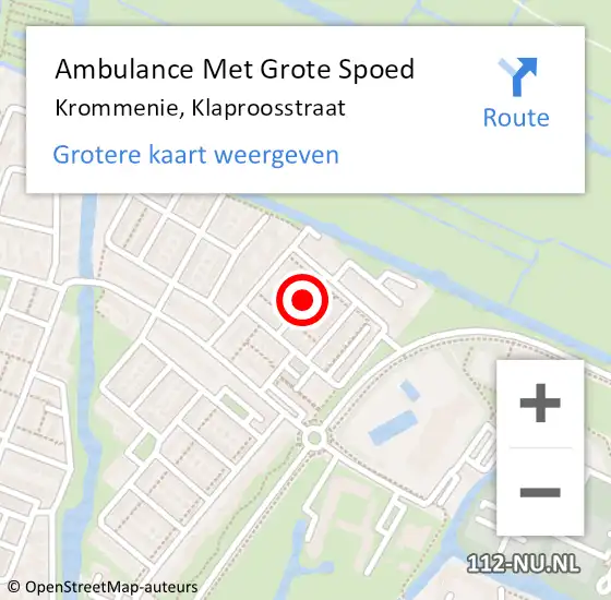 Locatie op kaart van de 112 melding: Ambulance Met Grote Spoed Naar Krommenie, Klaproosstraat op 24 juli 2015 09:15