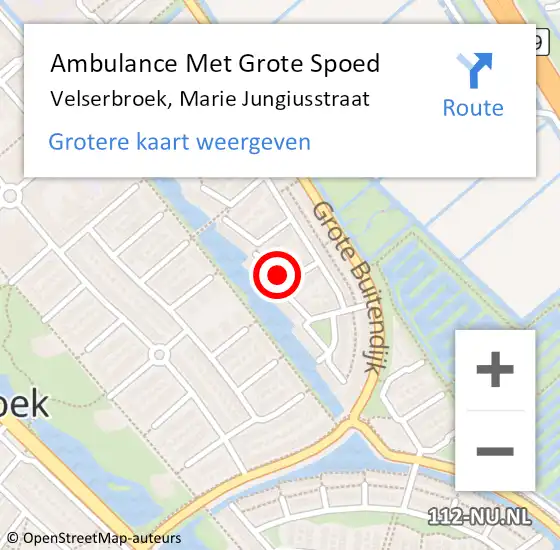 Locatie op kaart van de 112 melding: Ambulance Met Grote Spoed Naar Velserbroek, Marie Jungiusstraat op 15 november 2013 05:39