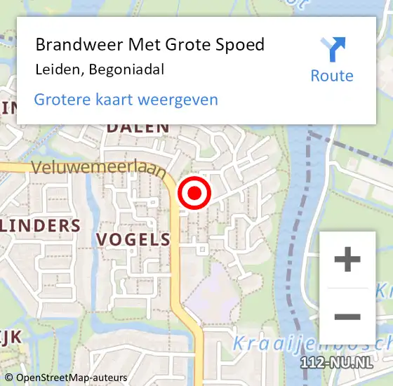 Locatie op kaart van de 112 melding: Brandweer Met Grote Spoed Naar Leiden, Begoniadal op 24 juli 2015 11:38