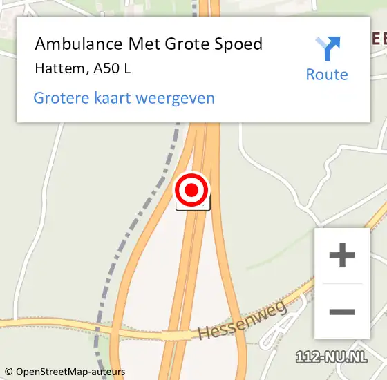 Locatie op kaart van de 112 melding: Ambulance Met Grote Spoed Naar Hattem, A50 L op 24 juli 2015 12:13