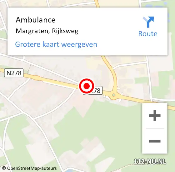 Locatie op kaart van de 112 melding: Ambulance Margraten, Rijksweg op 24 juli 2015 12:17