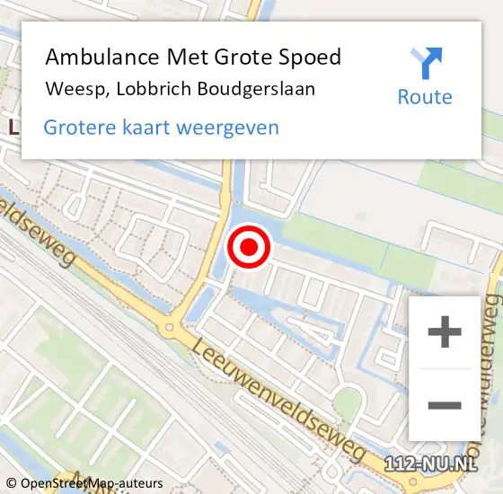 Locatie op kaart van de 112 melding: Ambulance Met Grote Spoed Naar Weesp, Lobbrich Boudgerslaan op 24 juli 2015 13:19