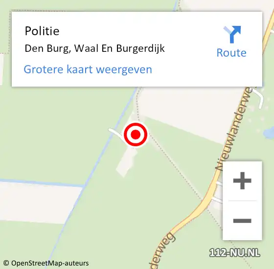 Locatie op kaart van de 112 melding: Politie Den Burg, Waal En Burgerdijk op 24 juli 2015 14:32