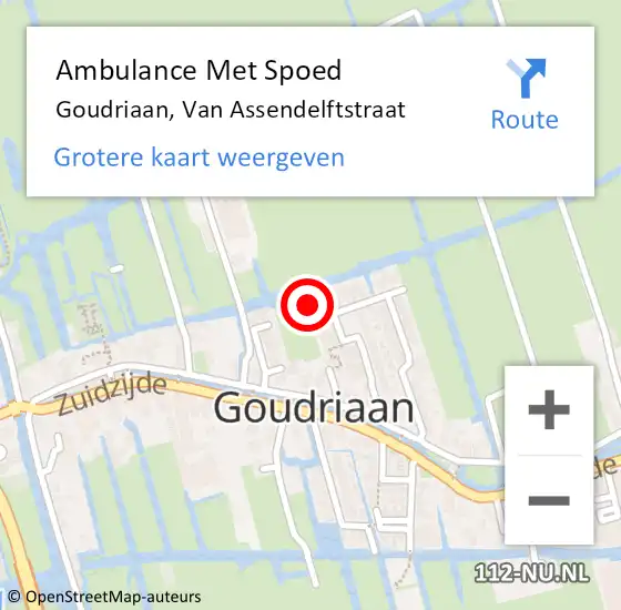 Locatie op kaart van de 112 melding: Ambulance Met Spoed Naar Goudriaan, Van Assendelftstraat op 24 juli 2015 15:21