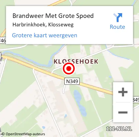 Locatie op kaart van de 112 melding: Brandweer Met Grote Spoed Naar Harbrinkhoek, Klosseweg op 24 juli 2015 16:07