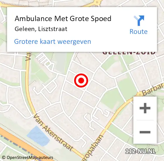 Locatie op kaart van de 112 melding: Ambulance Met Grote Spoed Naar Geleen, Lisztstraat op 15 november 2013 07:46