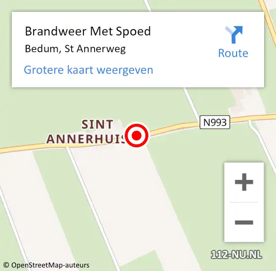 Locatie op kaart van de 112 melding: Brandweer Met Spoed Naar Bedum, St Annerweg op 24 juli 2015 18:53